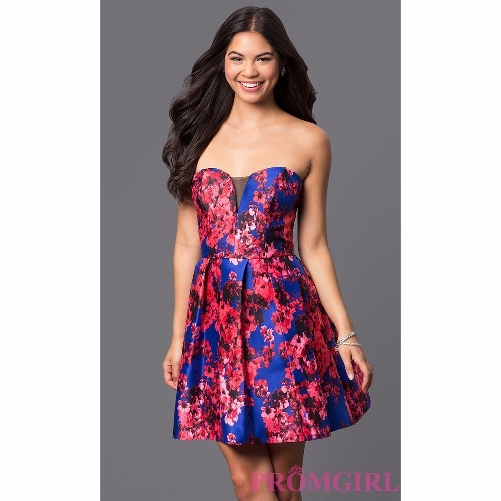 B DARLIN Red Floral Strapless A-Line Dress
